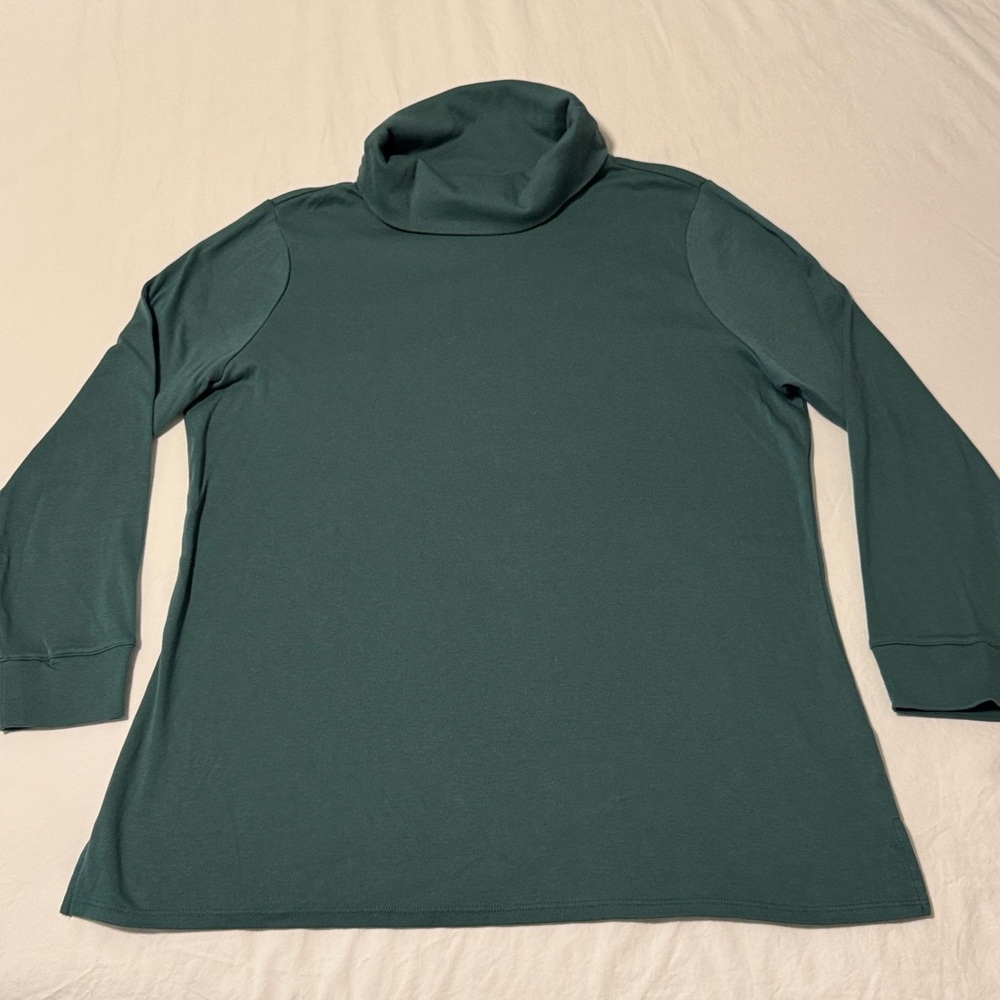 D&Co. Essentials Size Large Teal Blue Green Turtleneck Long Sleeve Top